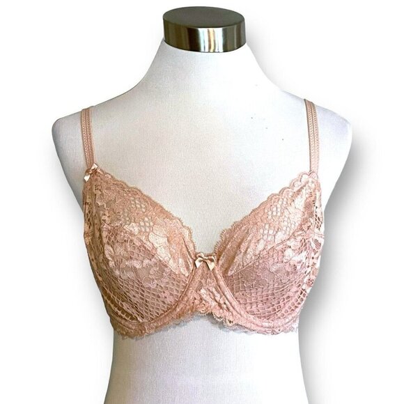 Adore Me 36D Bra Beige Nude Cinthia Unlined Full Coverage Sheer Lace Underwire - Picture 5 of 8